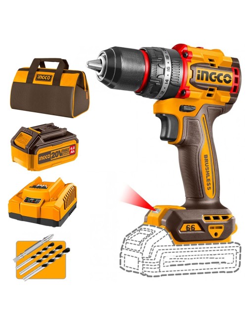 Trapano avvitatore a percussione a batteria 20 V 4 Ah 66 nm Compact Borsa Ingco CIDLI206684AHMAN