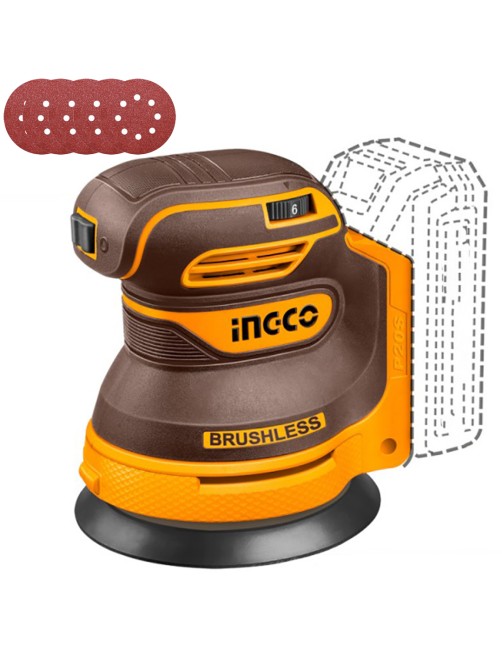 Levigatrice rotorbitale a batteria 20 V 125 mm 6 Velocità Brushless Solo corpo Ingco CROSLI2002