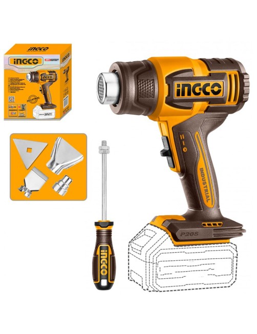 Pistola termica Termosoffiatore a batteria 20 V Regolabile Solo Corpo Ingco HGLI2006