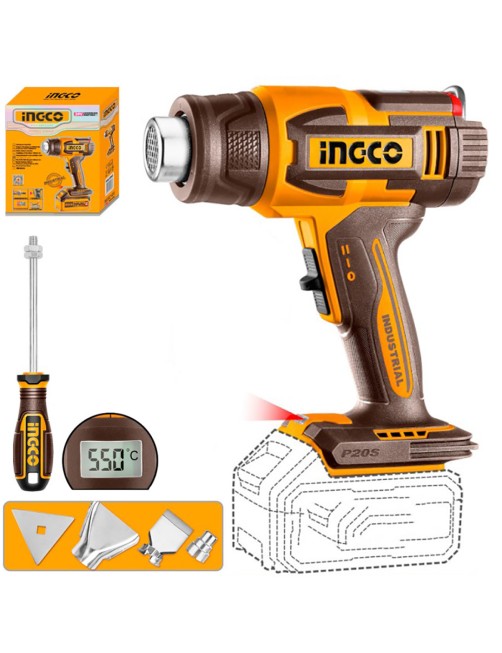 Pistola termica Termosoffiatore a batteria 20 V con Schermo Lcd Solo corpo Ingco HGLI2003