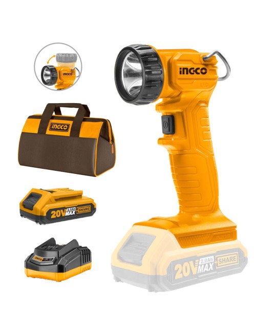 Lampada da lavoro a batteria 20V Luce Led Torcia Portatile completa 2 Ah Ingco