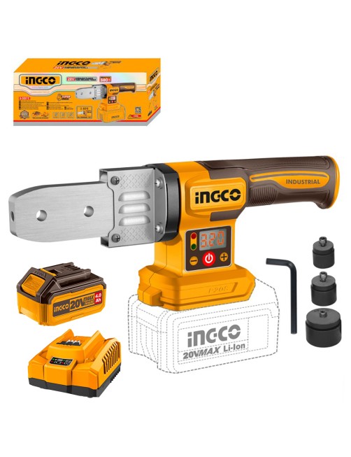 Polifusore Salda Tubi in plastica a batteria 20 V 4 Ah 0 - 320° Saldatubi Completo Ingco PTWTLI20184AHMAN