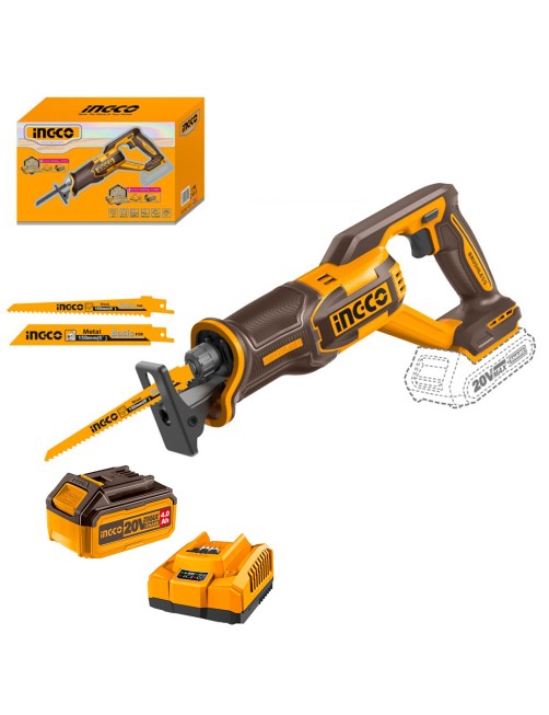 Seghetto a gattuccio a batteria 20 V 4 Ah Sega Taglio Legno Metallo completo Ingco CRSLI21084AHMAN