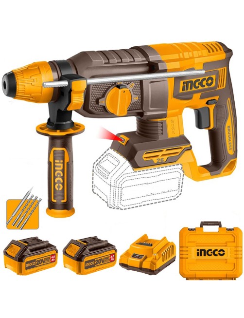Martello demolitore a batteria 20 V Brushless Tassellatore 4in1 Sds Plus Ingco CRHLI202682E