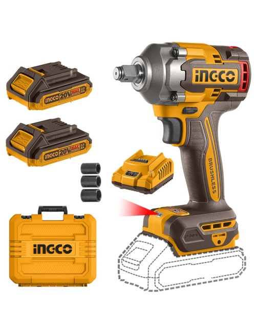 Avvitatore a impulsi a batteria 20 V 400 nm 1/2" Brushless 2 batterie Valigetta Ingco CIWLI2040E