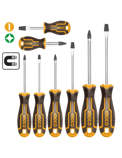 Set di cacciaviti professionali Kit 8 Pezzi Giraviti a stella taglio croce Ingco