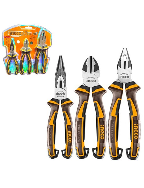 Set 3 Pinze Pinza universale 8" Tronchese 6" Becco lungo 6" acciaio Crv Ingco HKPS28318
