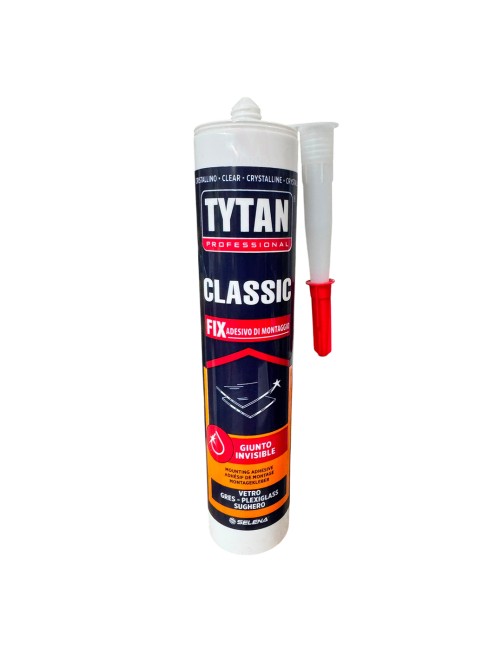 Adesivo di montaggio Colla Vetro Gres Plexiglass Sughero Cristallino 300 ml Tytan Classic Fix